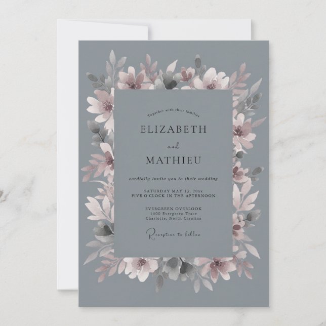 Slate Mauve Petal Wedding Invitation (Front)