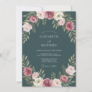 Slate Mauve Ranunculus Eucalyptus Wedding Invitation