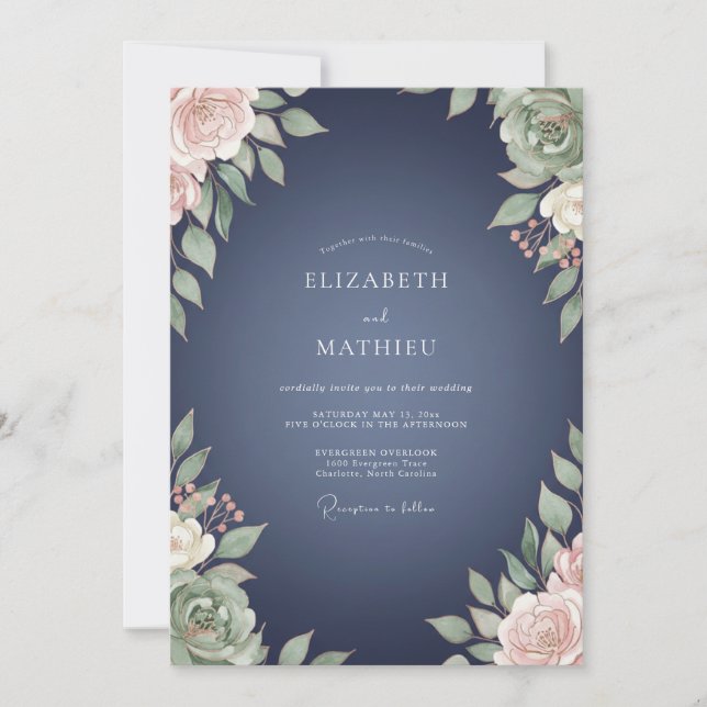 Slate Mauve Watercolor Wedding Invitation (Front)