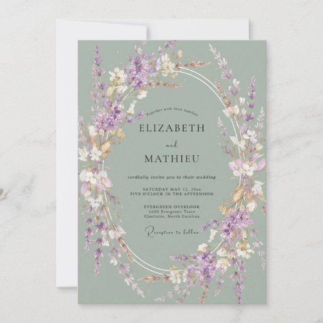 Slate Mauve Wildflower Wedding Invitation (Front)