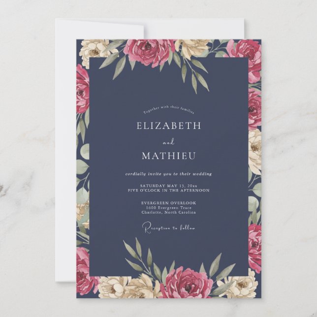 Slate Merlot Petal Wedding Invitation (Front)