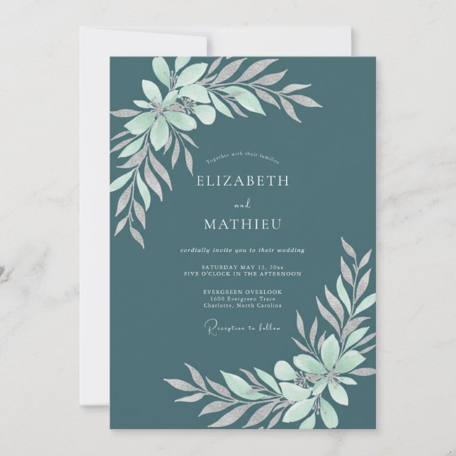 Slate Mint Foliage Eucalyptus Wedding Invitation (Front)