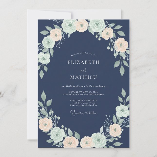 Slate Mint Petal Wedding Invitation (Front)
