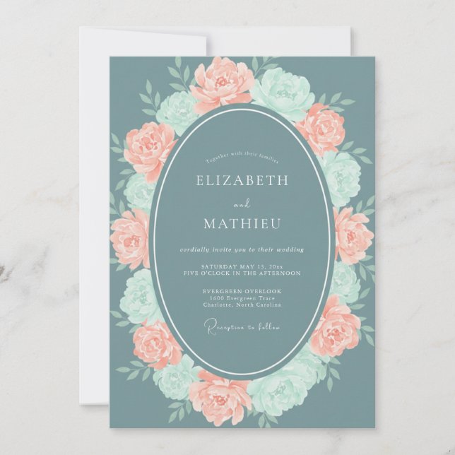 Slate Mint Ranunculus Sage Wedding Invitation (Front)