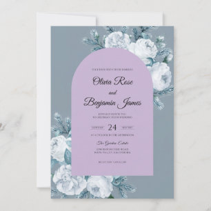 Slate Muted Lilac Peony Wedding Invitation