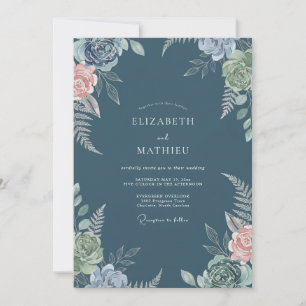 Slate Muted Ranunculus Eucalyptus Wedding Invitation