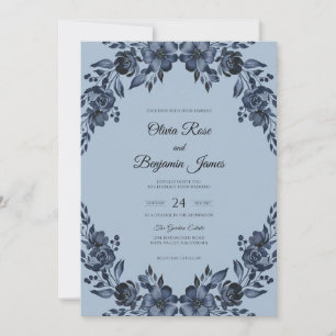 Slate Navy Bloom Wedding Invitation