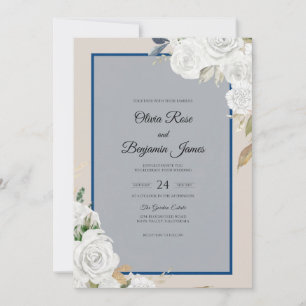 Slate Navy White Petal Wedding Invitation