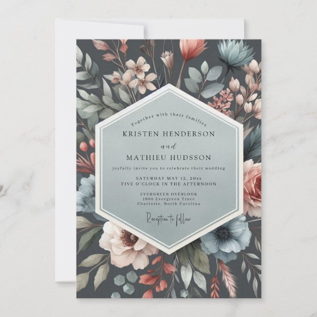 Slate Nocturnal Flora Wedding Invitation (Front)