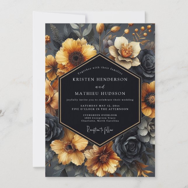 Slate Ochre Baroque Wedding Invitation (Front)