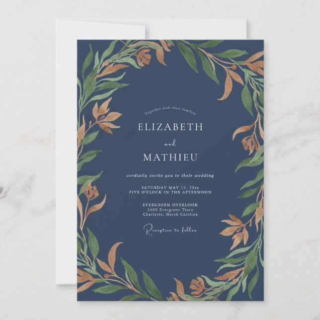 Slate Ochre Foliage Eucalyptus Wedding Invitation (Front)