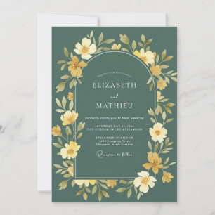 Slate Ochre Wildflower Wedding Invitation