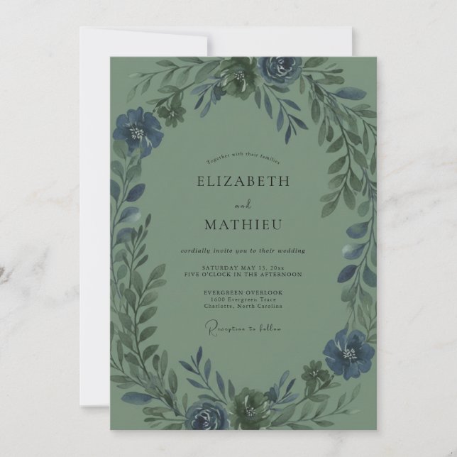 Slate Olive Foliage Eucalyptus Wedding Invitation (Front)
