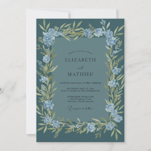 Slate Olive Wreath Wedding Invitation