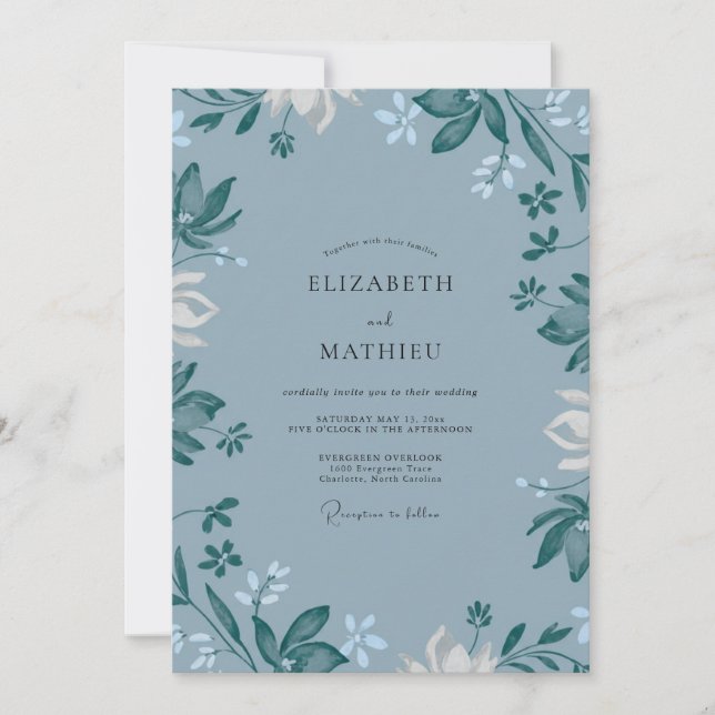Slate Painted Leaf Wedding Invitation (Front)