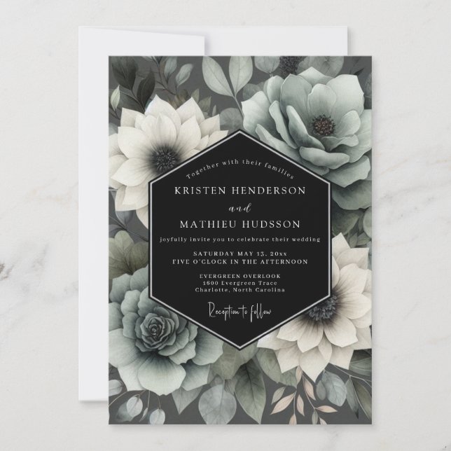 Slate Painterly Anemone Wedding Invitation (Front)