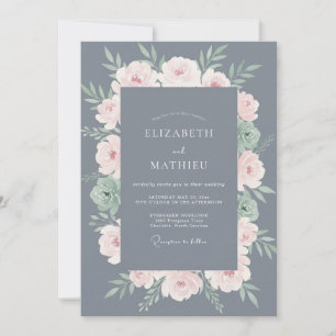 Slate Pale Blush Wreath Wedding Invitation