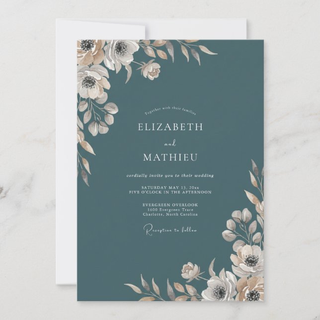 Slate Pale Cream Blossom Wedding Invitation (Front)