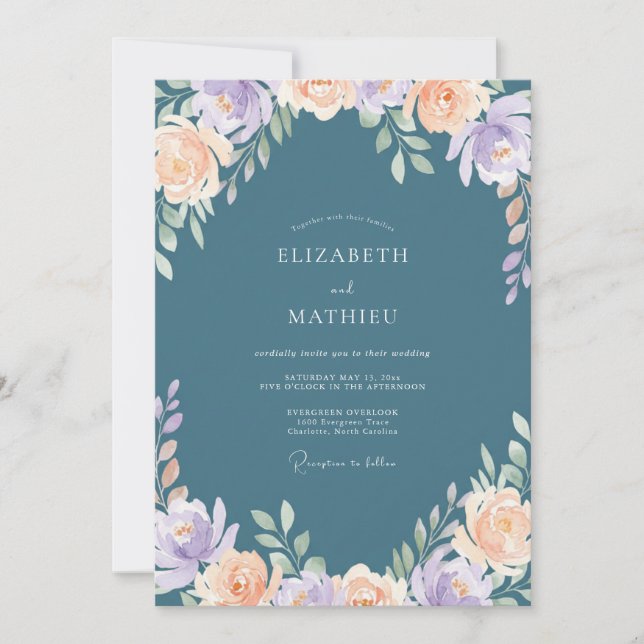 Slate Pale Lilac Peony Wedding Invitation (Front)