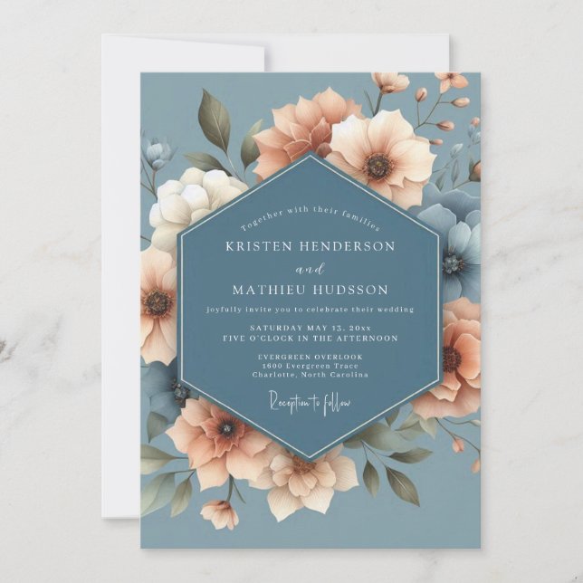 Slate & Peach Anemone Wedding Invitation (Front)