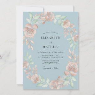 Slate Peach Petal Wedding Invitation