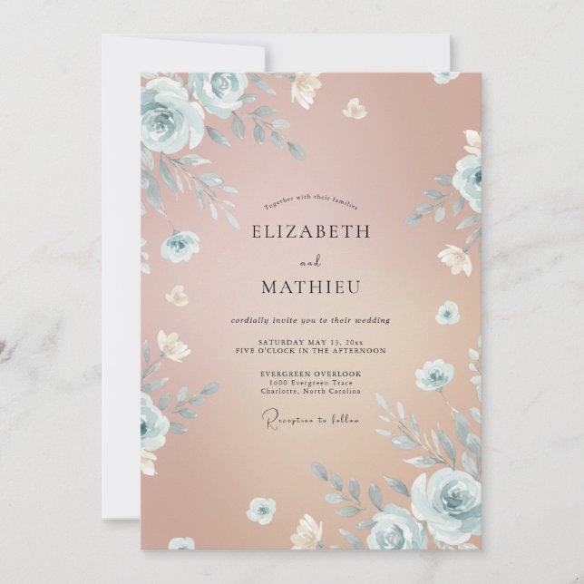 Slate Peach Watercolor Wedding Invitation (Front)