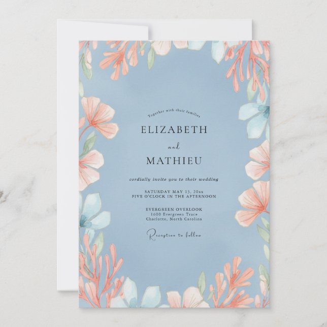 Slate Peach Wildflower Wedding Invitation (Front)