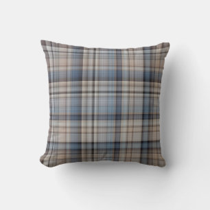 Slate Pebbles Blue, Brown, and Grey Plaid Cushion
