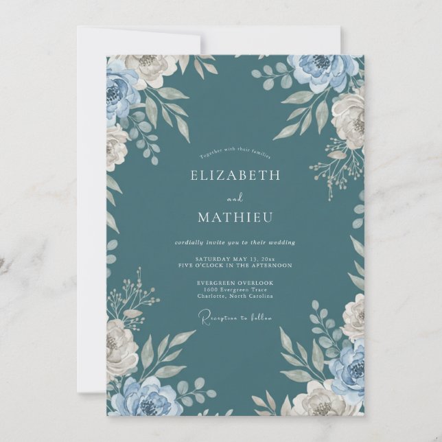 Slate Peony Wedding Invitation (Front)