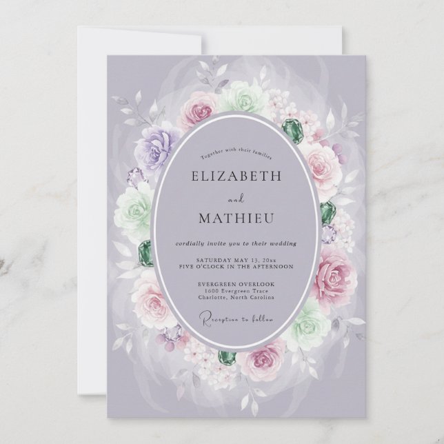Slate Periwinkle Ranunculus Eucalyptus Wedding Invitation (Front)