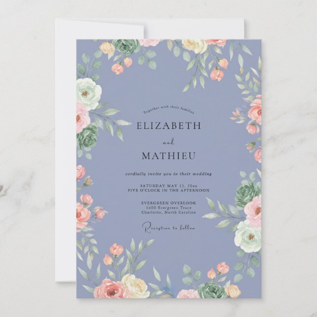 Slate Periwinkle Wildflower Wedding Invitation (Front)