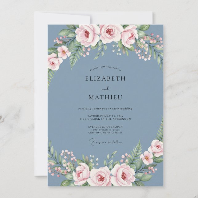 Slate Petal Pink Petal Wedding Invitation (Front)