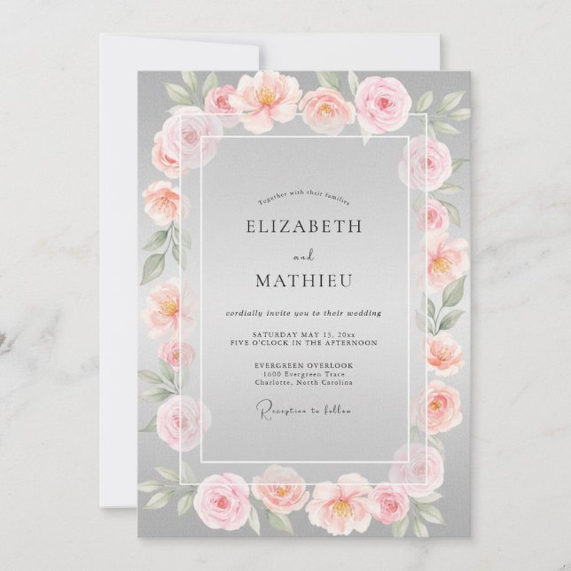 Slate Petal Pink Wreath Wedding Invitation (Front)