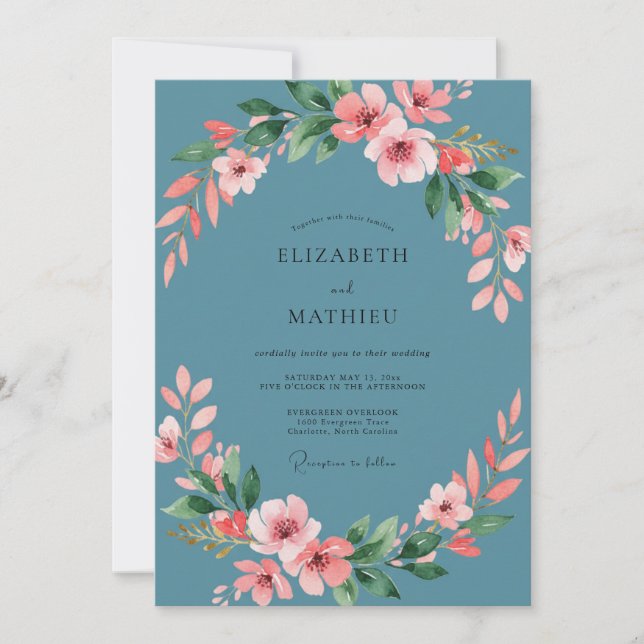 Slate Pink Blossom Wedding Invitation (Front)