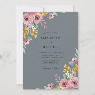 Slate Pink Peony Wedding Invitation