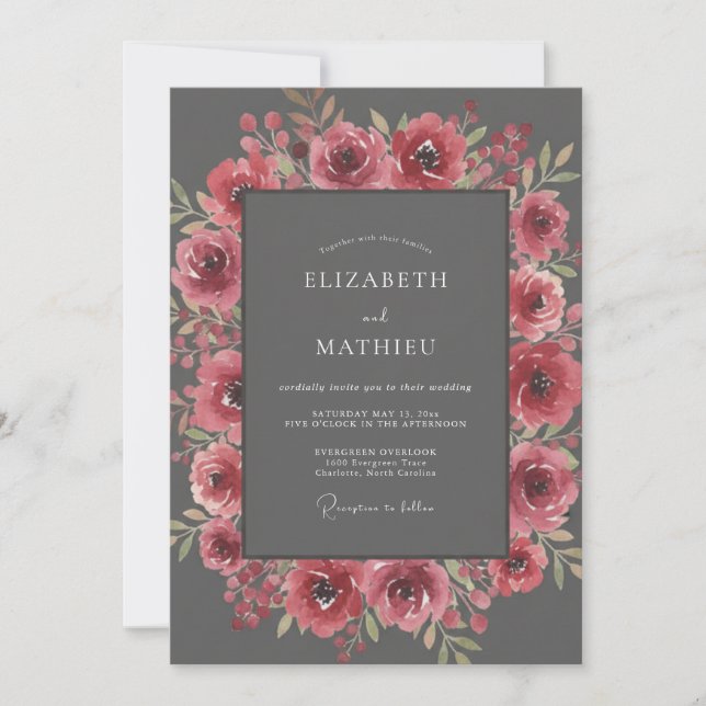 Slate Pink Romantic Winter Wedding Invitation (Front)