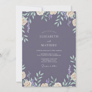 Slate Plum Leafy Wedding Invitation