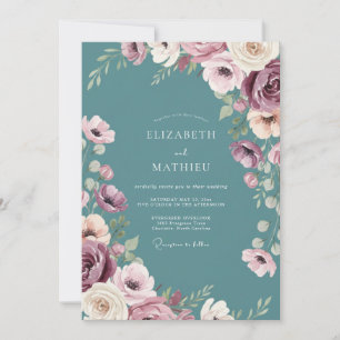 Slate Plum Watercolor Wedding Invitation