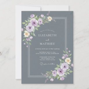 Slate Purple Botanical Embrace Wedding Invitation