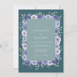 Slate Purple Hydrangea Eucalyptus Wedding Invitation
