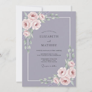 Slate Purple Petal Wedding Invitation