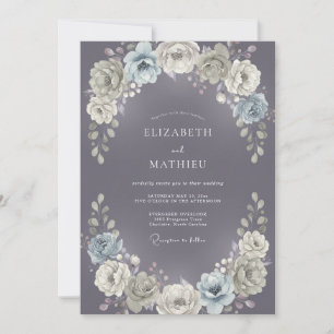 Slate Purple Watercolor Floral Wedding Invitation