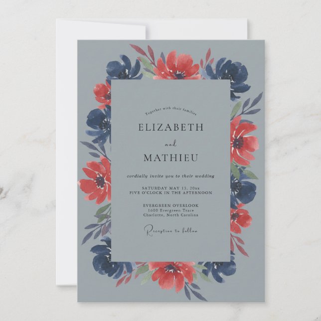 Slate Red Poppy Wedding Invitation (Front)