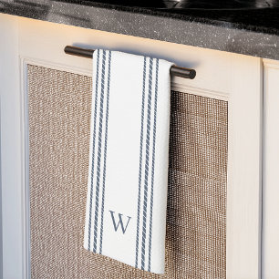 Slate   Rope Stripe Monogram Tea Towel