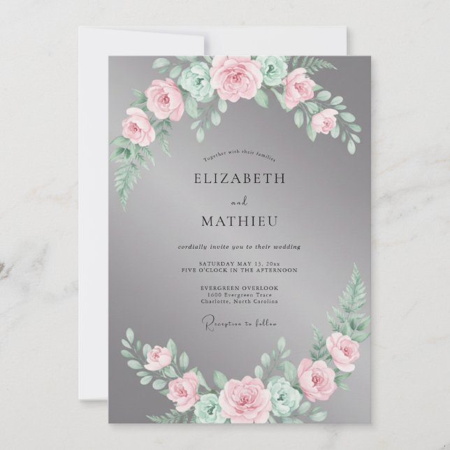Slate Rose Blush Petal Wedding Invitation (Front)