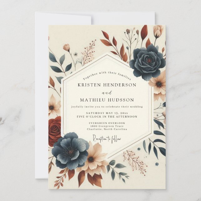Slate Russet Artful Bloom Wedding Invitation (Front)
