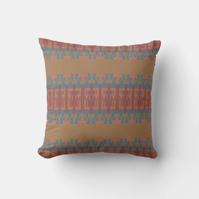 Slate Rust Shades on Tan Mediterranean Panel Motif Cushion (Front)