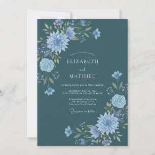 Slate Sapphire Dahlia Wedding Invitation