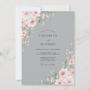 Slate Silver Blossom Wedding Invitation