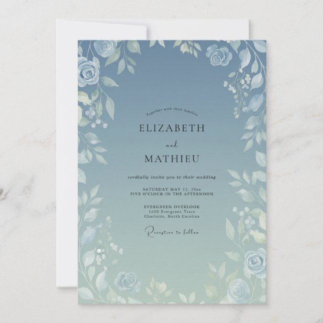 Slate Silver Foliage Eucalyptus Wedding Invitation (Front)